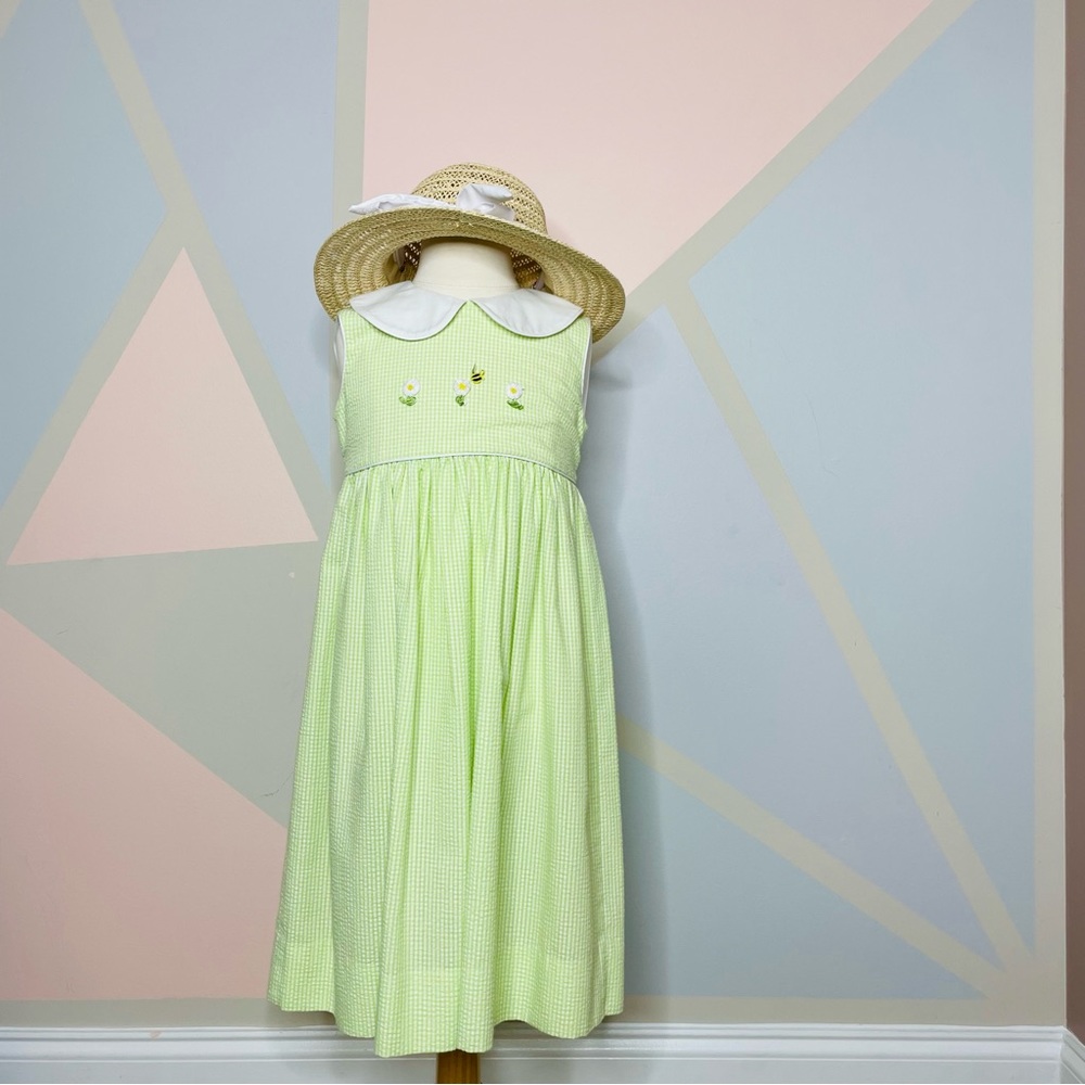 Green gingham lavender blue girl dress 🐝